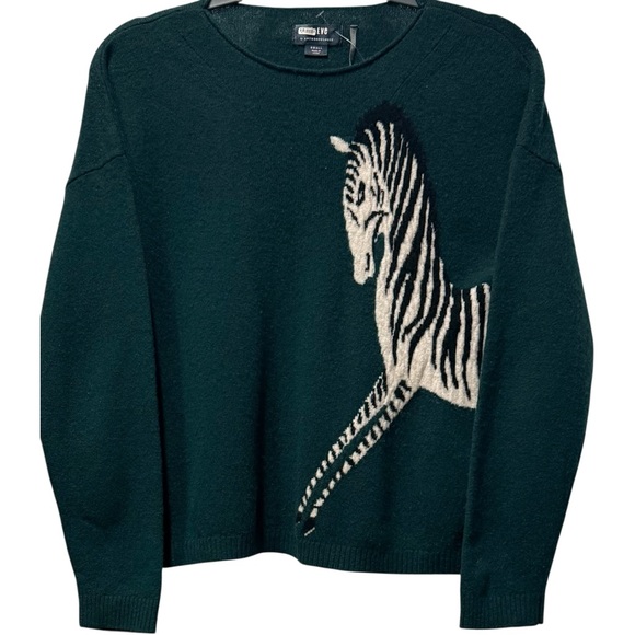Anthropologie Maeve Cashmere Intarsia Sweater Zebra Horse Green Size Small - Picture 3 of 6
